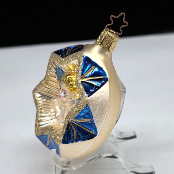 Inge Glas Round Indented Angel German Glass Christmas Ornament 3.5" - Picture 4 of 7